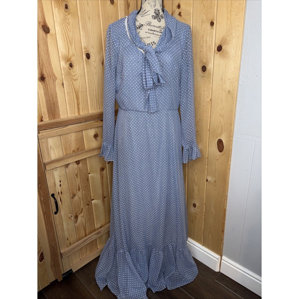 Vintage 1970 Miss Elliette Polka Dot Maxi Dress Prairie Boho California XL Plus
